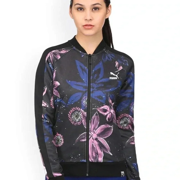 Puma Archive T7 Track Zip Up Track Jacket Black Purple Floral Sporty Women Sz XS - Picture 4 of 11